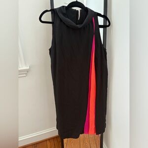 Elegant Black Dress with Pink and Orange Accents
